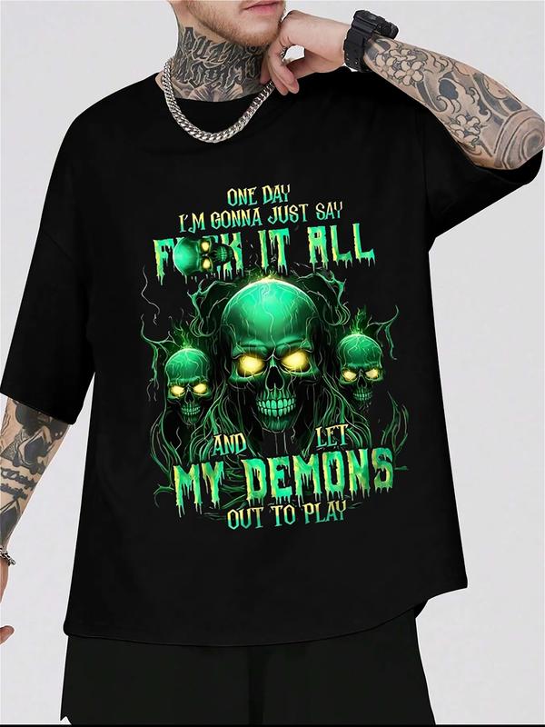 
                  
                    "Let My Demons Out to Play" Skull Flame Graphic Tee – Black Unisex T-Shirt
                  
                