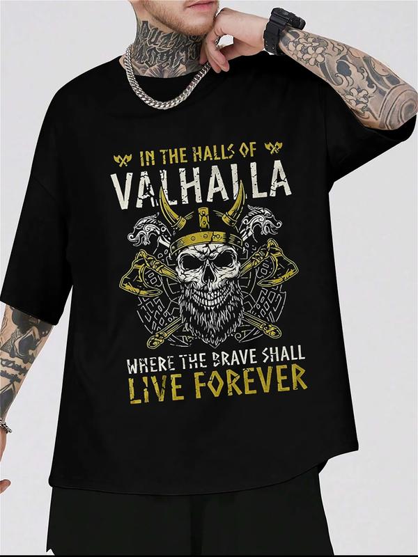 
                  
                    Valhalla Viking Skull Shirt – “Where the Brave Live Forever” Norse Warrior Tee
                  
                
