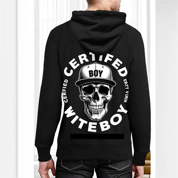 Back view of black hoodie with bold skull graphic and CERTIFIED WITEBOY text in white, including CERTIFIED VERY VERY detail