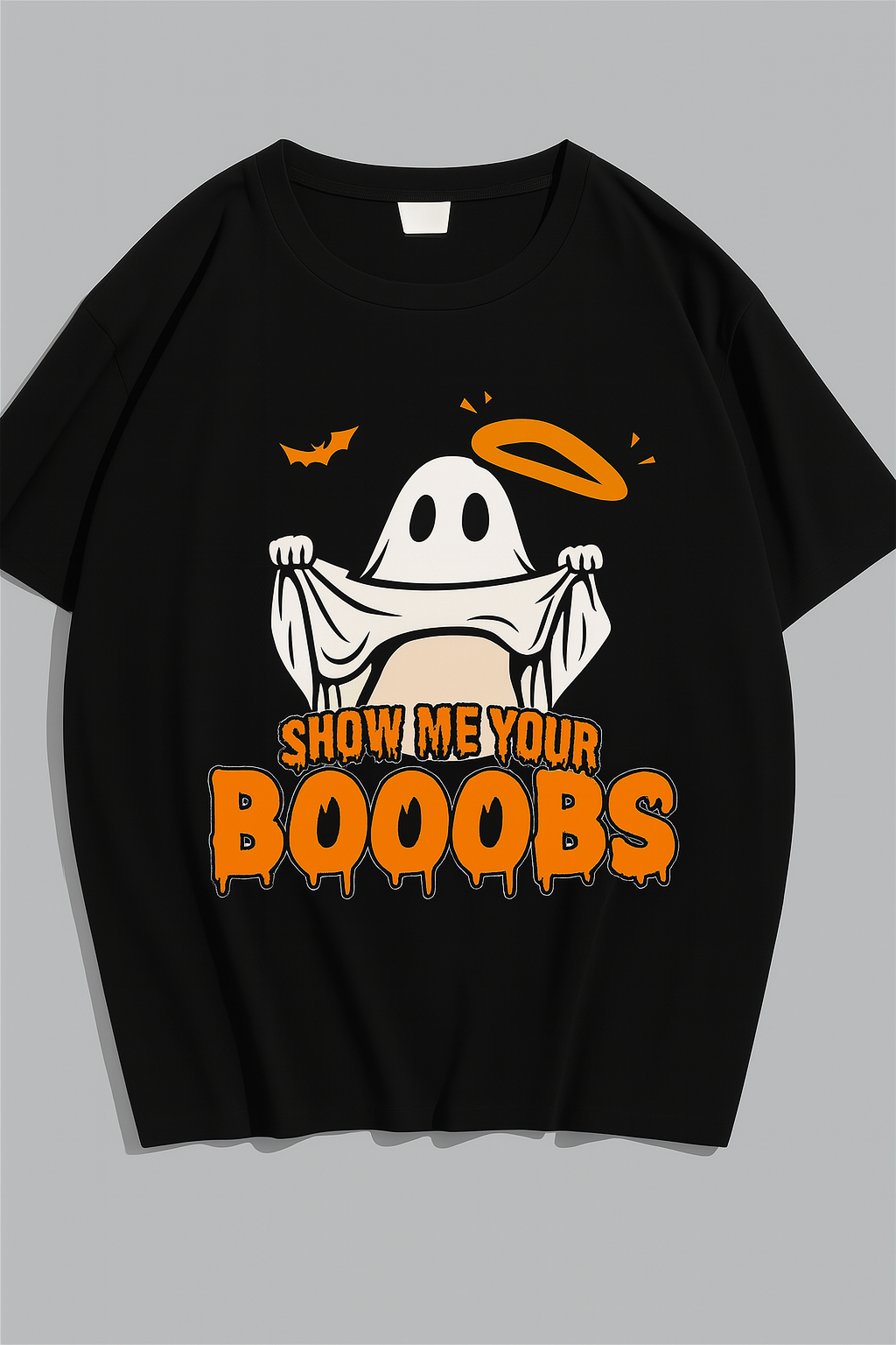 Funny Halloween Ghost Shirt – “Show Me Your Booobs” Tee for Adults