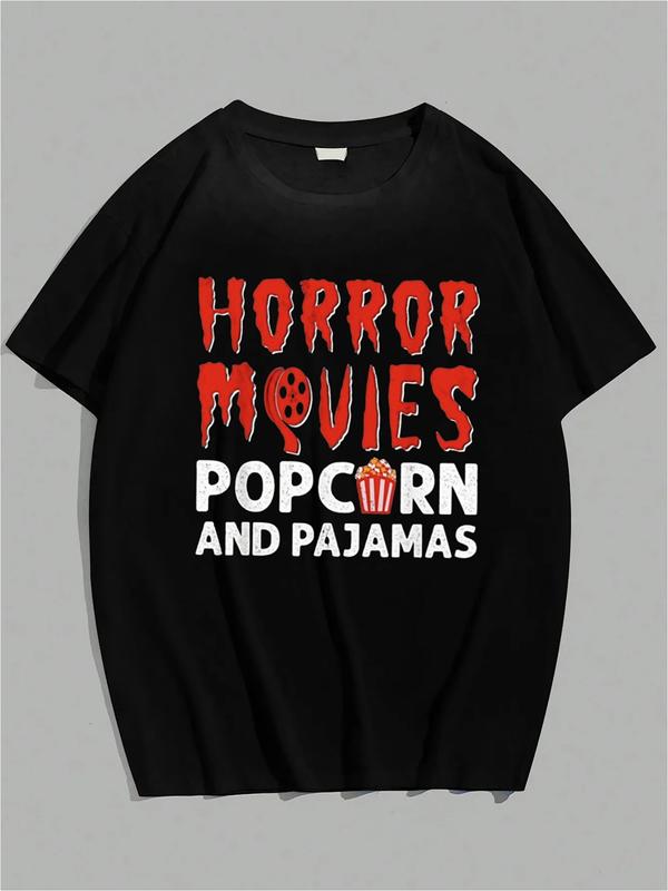 Horror Movies Shirt – “Popcorn and Pajamas” Halloween Movie Tee