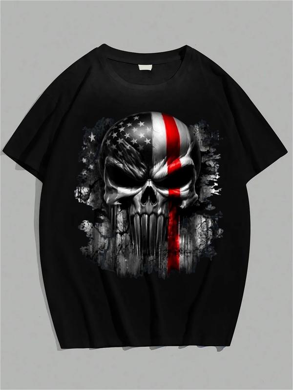 “Patriotic Skull” American Flag Tee – Black Unisex Shirt  Bold Graphic Streetwear

