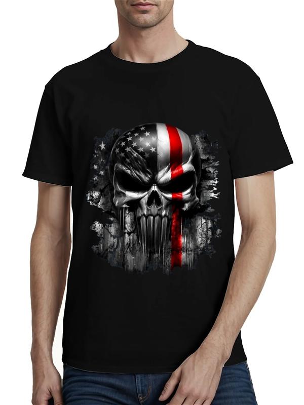 “Patriotic Skull” American Flag Tee – Black Unisex Shirt  Bold Graphic Streetwear
