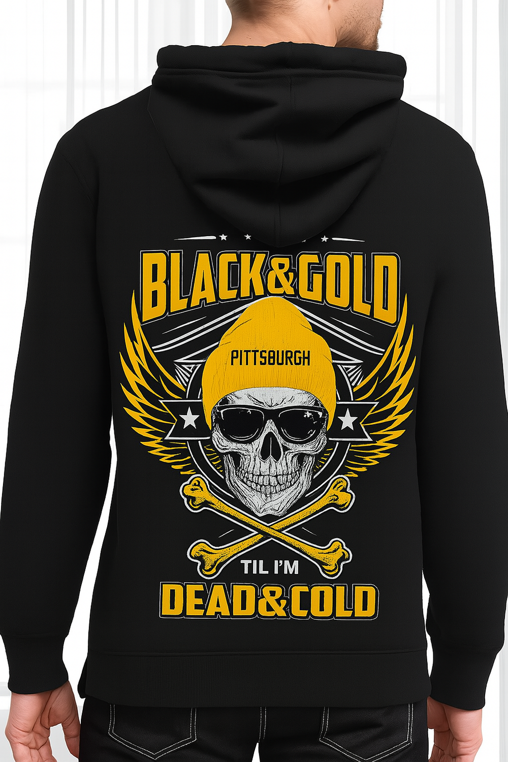 Pittsburgh “Black & Gold” Hoodie – Skull Graphic Sweatshirt for Fans