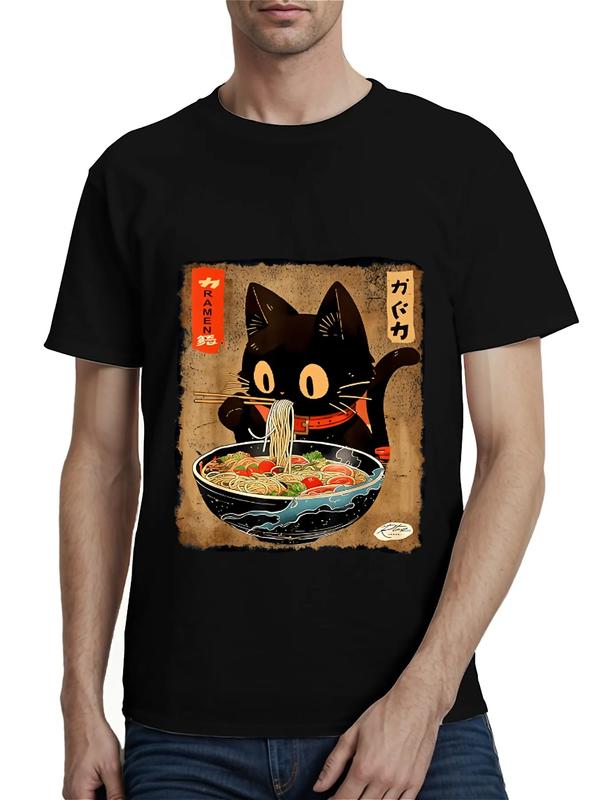 “Ramen Cat” Japanese Graphic Tee – Black Unisex Streetwear Shirt  Anime-Inspired Design
