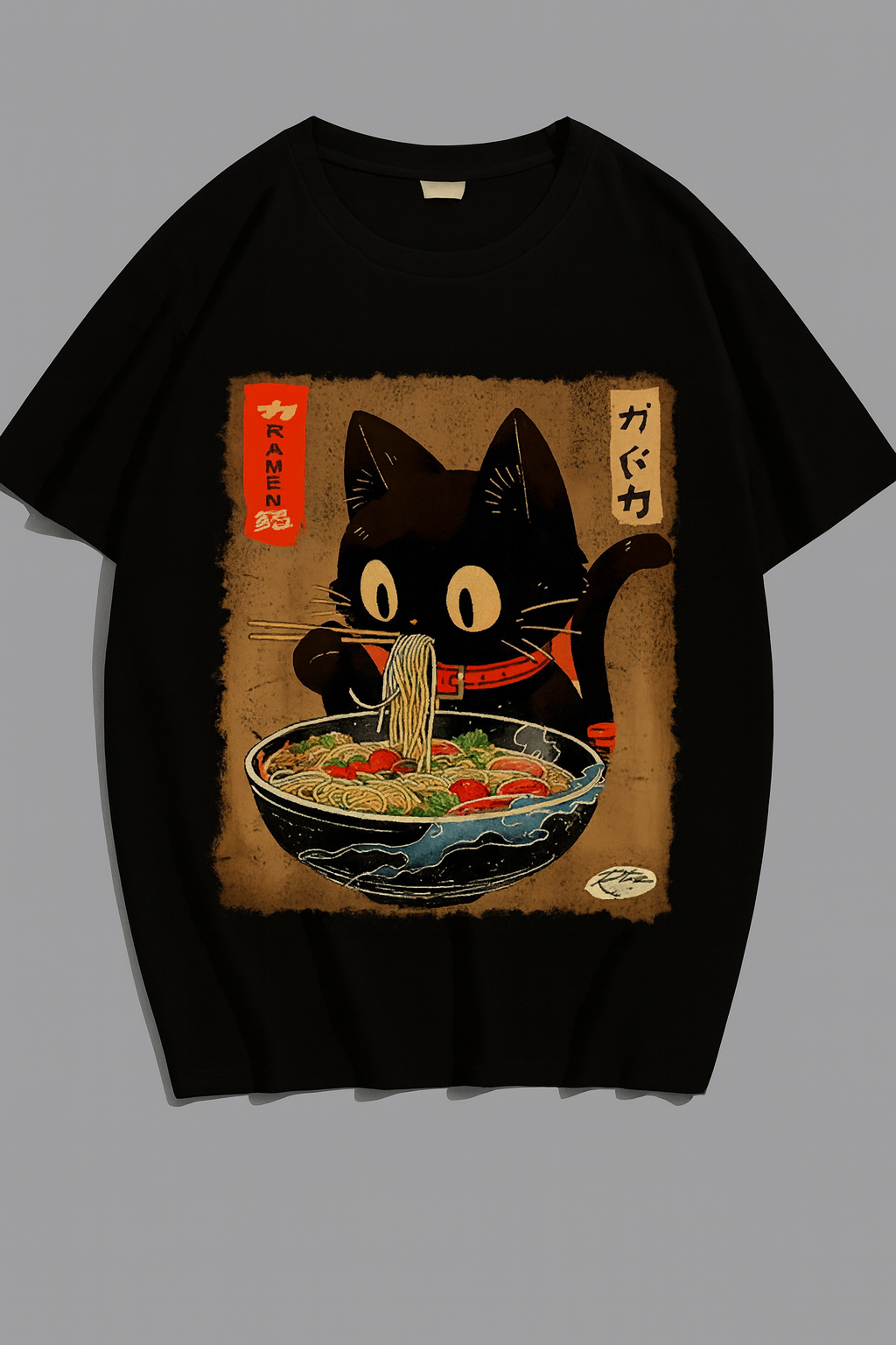 black-cartoon-cat-eating-ramen-vintage-japanese-graphic-tee