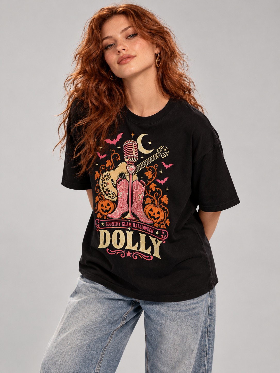 Country Glam Halloween Dolly Graphic Tee angle view
