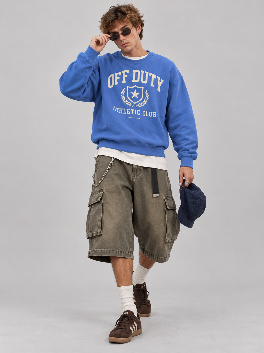 Off Duty Athletic Club Graphic Crewneck Sweatshirt - Blue full outfit view
