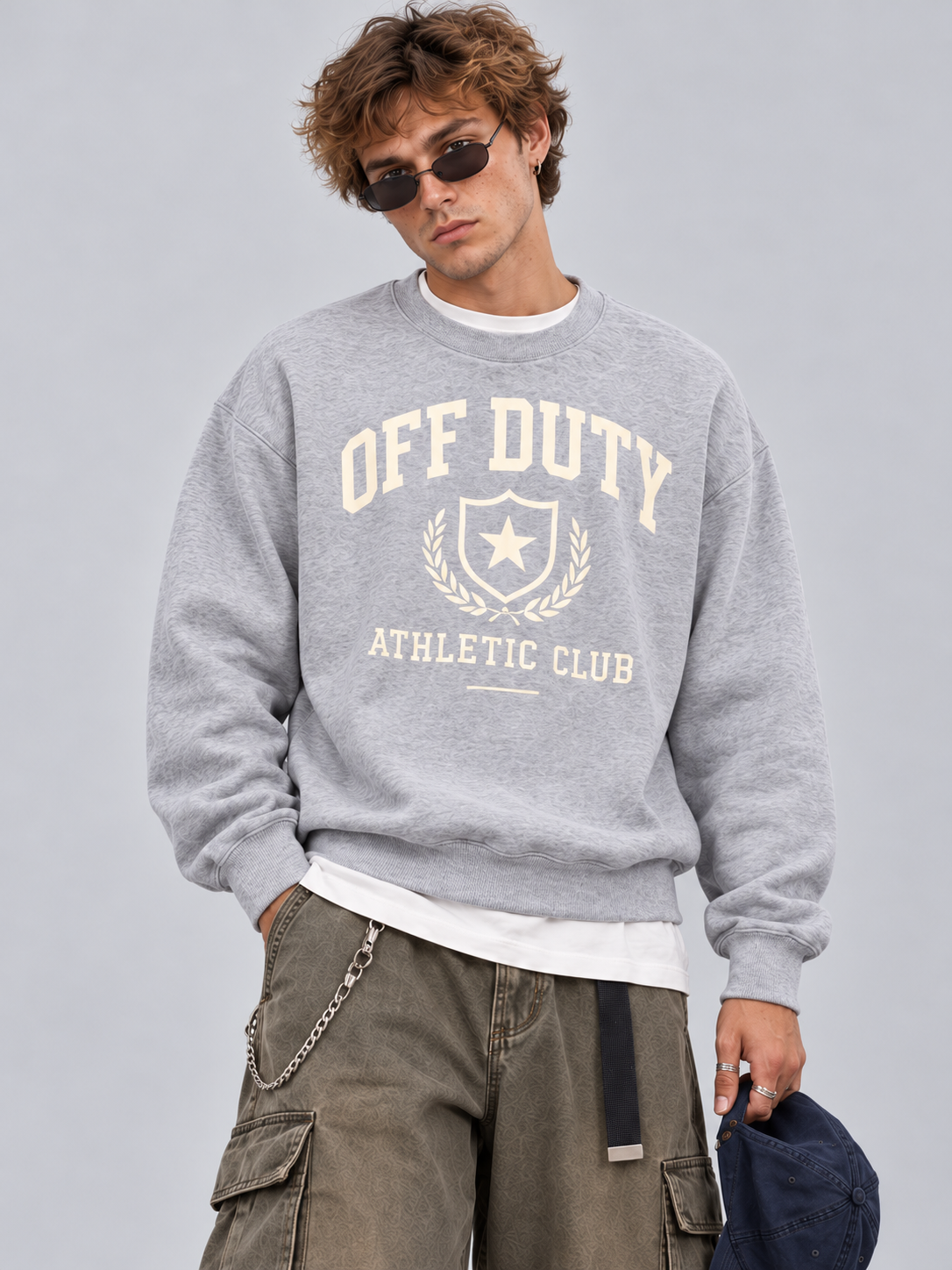 Off Duty Athletic Club Graphic Crewneck Sweatshirt - Light Grey front graphic close-up