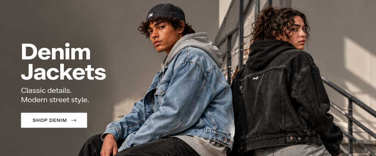 Streetwear editorial banner with visible upper-body garments