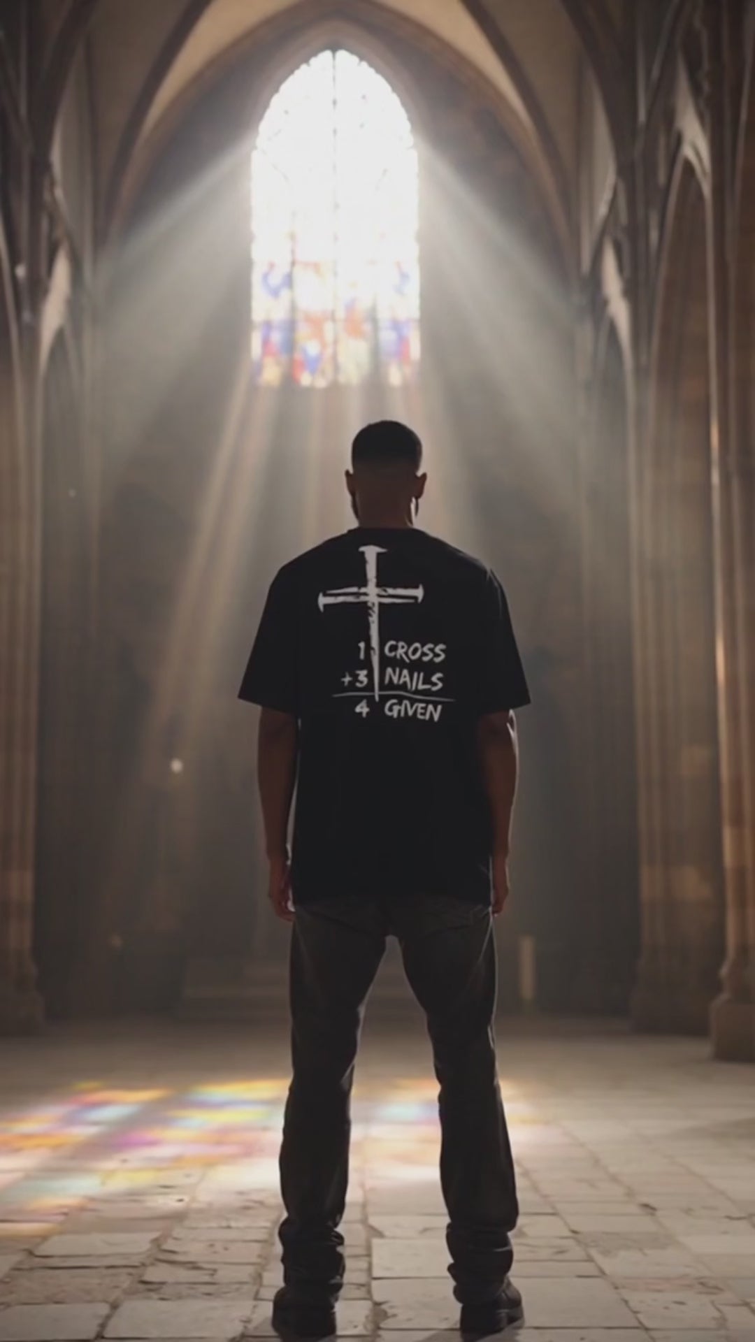 Men's "1 Cross + 3 Nails = 4 Given" Oversized Graphic T-Shirt, Black Christian Faith Back Print Tee, Bold Cross & Typography Casual Top, Unisex Religious Streetwear Shirt