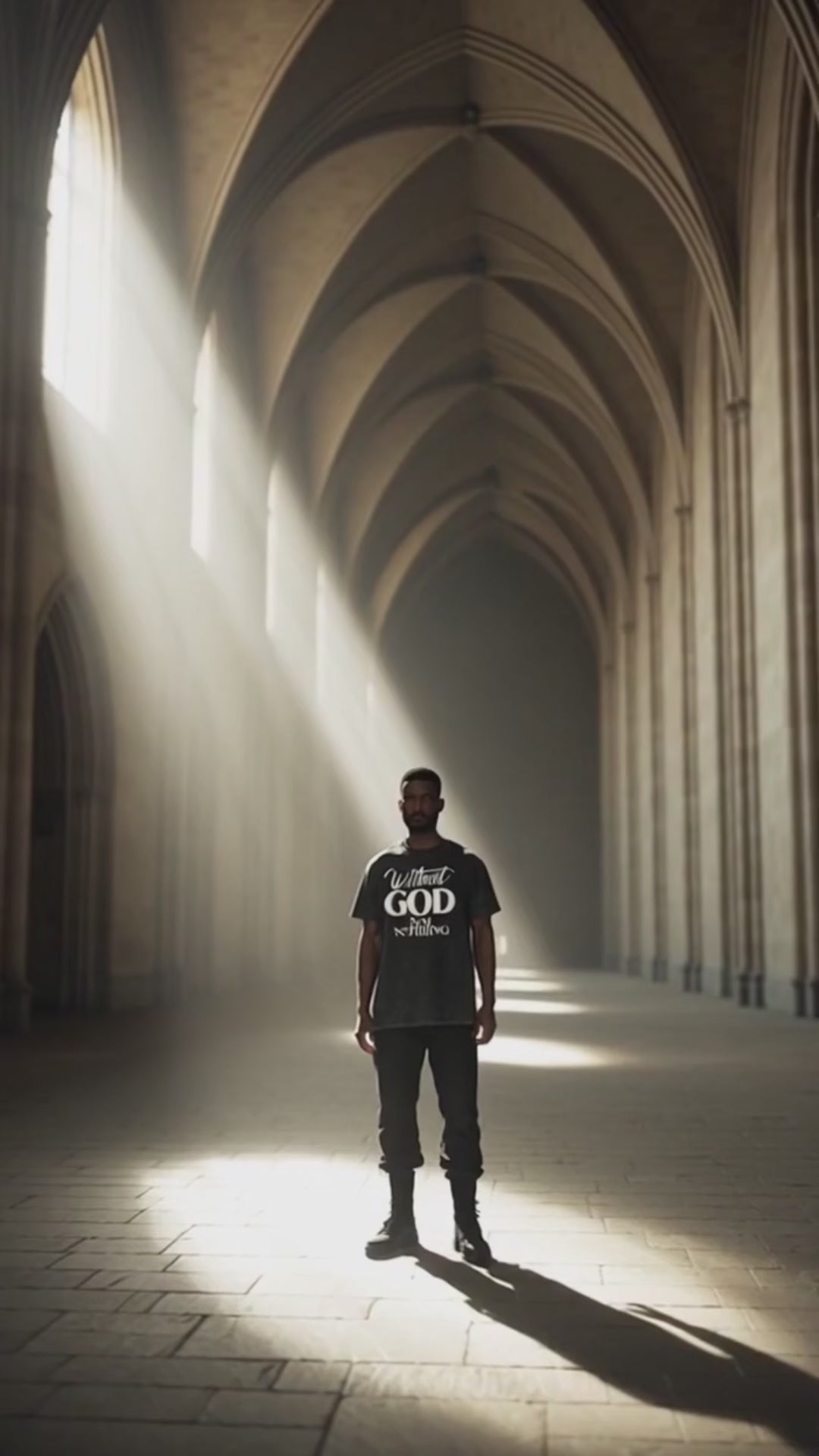 Men's "Without God I Am Nothing" Acid Wash Oversized T-Shirt, Black Religious Faith Graphic Tee, Bold Typography Casual Top, Unisex Christian Streetwear Shirt
