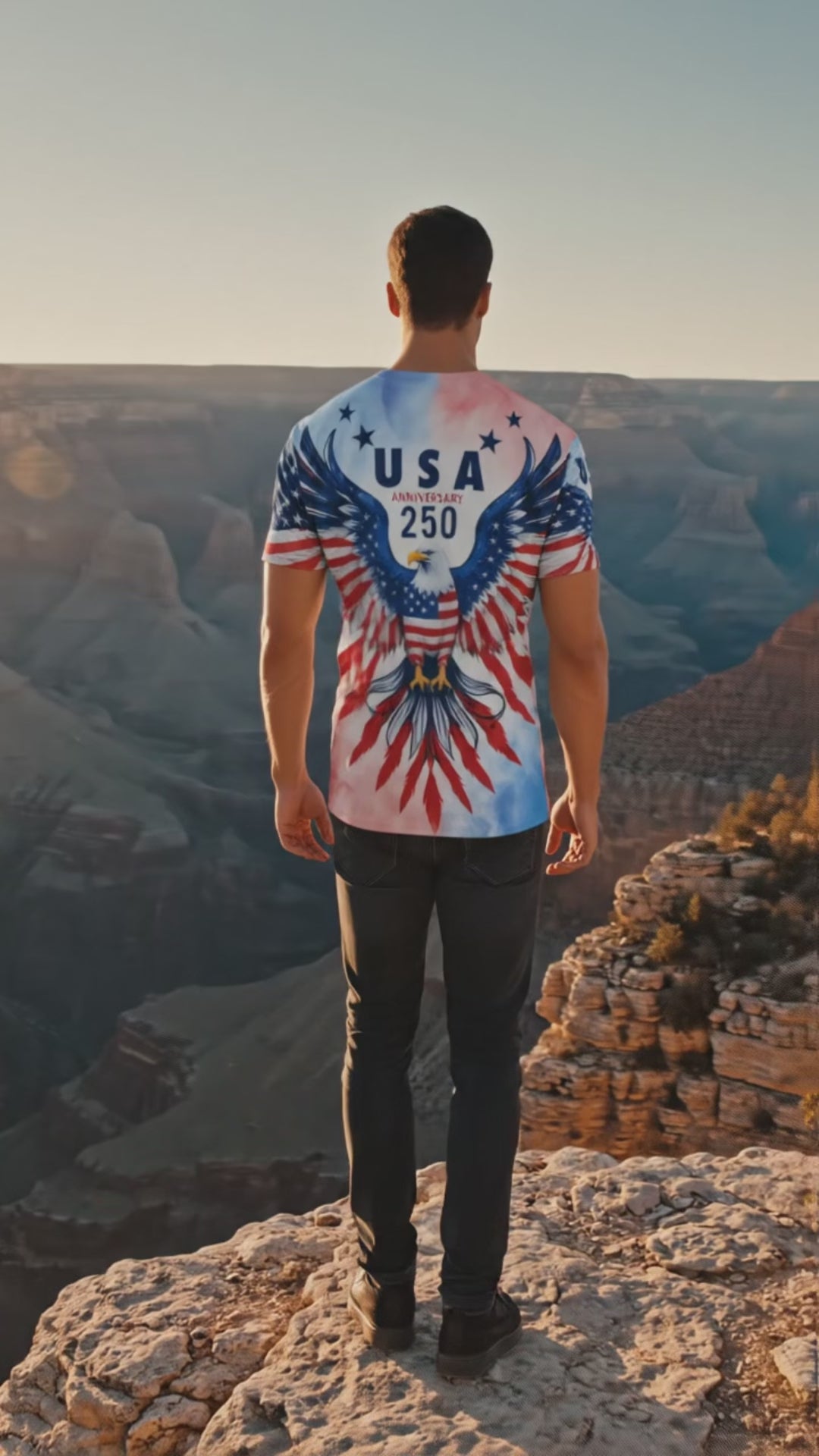 USA 250th Anniversary Eagle Flag T-Shirt, Patriotic American Flag All Over Print Tee, Independence Day Short Sleeve Shirt, Bald Eagle Patriotic Casual Top