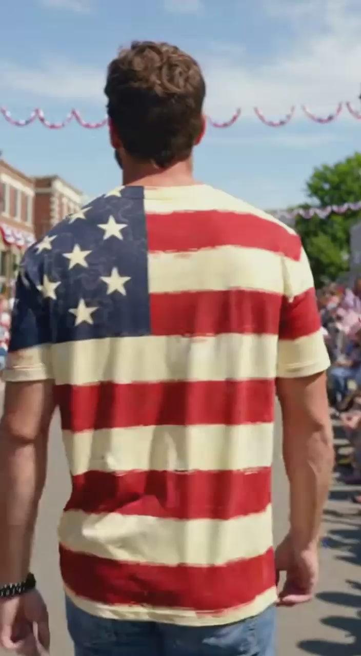 Men's Vintage 1776 USA Flag All-Over Print T-Shirt, Retro American Flag 1776 Full Print Tee, 4th of July Patriotic Oversized T-Shirt, Distressed US Flag 1776 Summer Beach Shirt