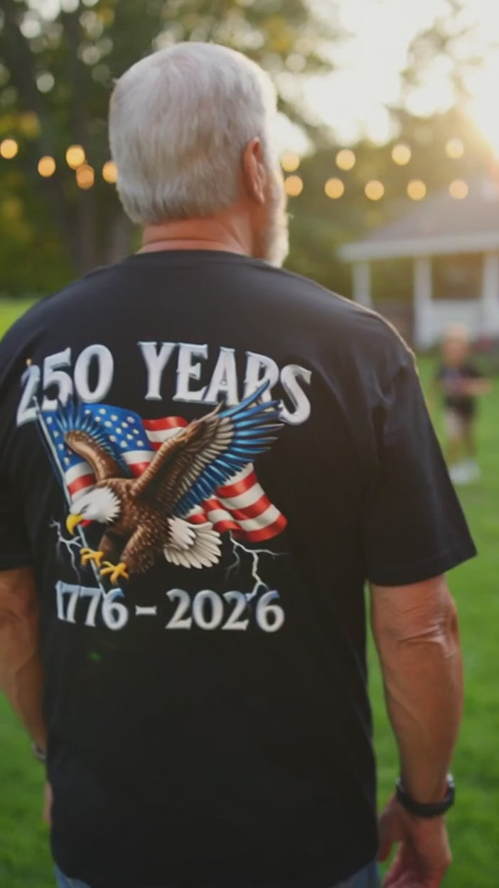 Men's 250th Anniversary Bald Eagle American Flag Print Short Sleeve T-Shirt