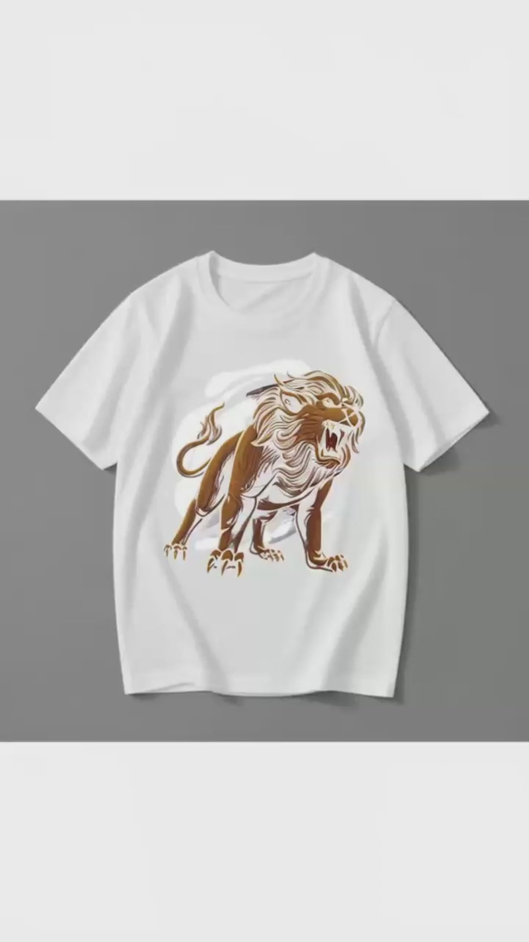 Golden Roaring Lion Graphic Oversized Tee, Men's White Cotton T-Shirt, Streetwear Tattoo Art Design, Bold Animal Graphic Casual Top, Urban Street Style Apparel
