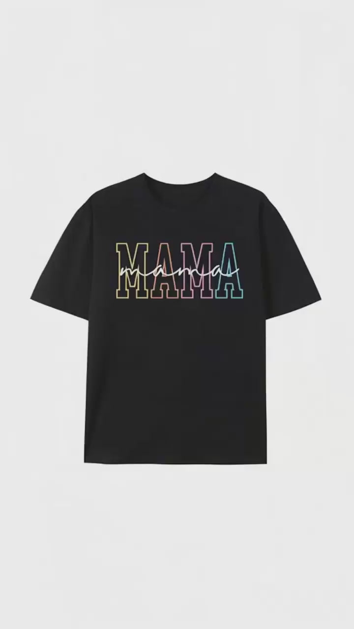 mama-dual-font-rainbow-outline-graphic-tee-womens-black-cotton-mothers-day-gift-shirt
