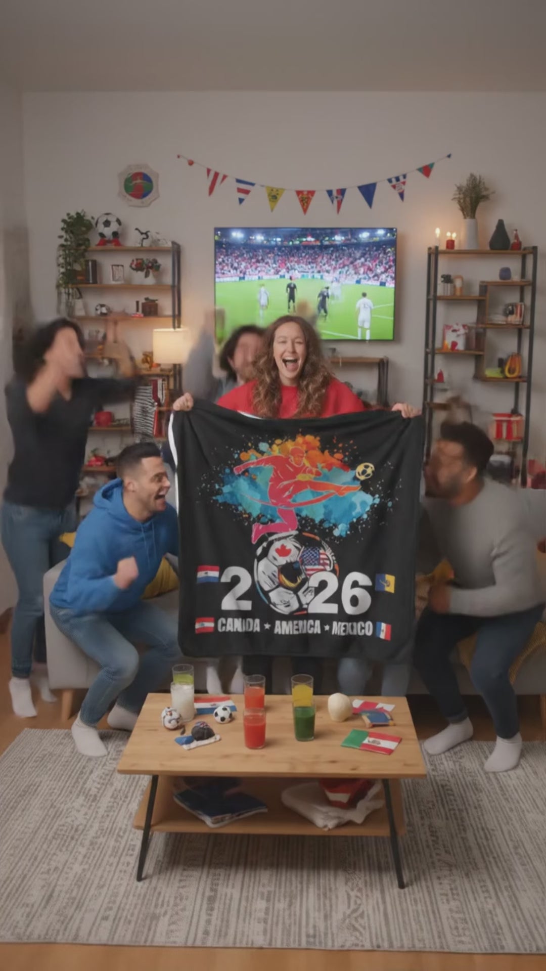 2026 North America Soccer Throw Blanket, Colorful Soccer Player Couch Blanket, Canada America Mexico Sports Fleece Blanket, Soccer Fan Home Decor Throw Blanket