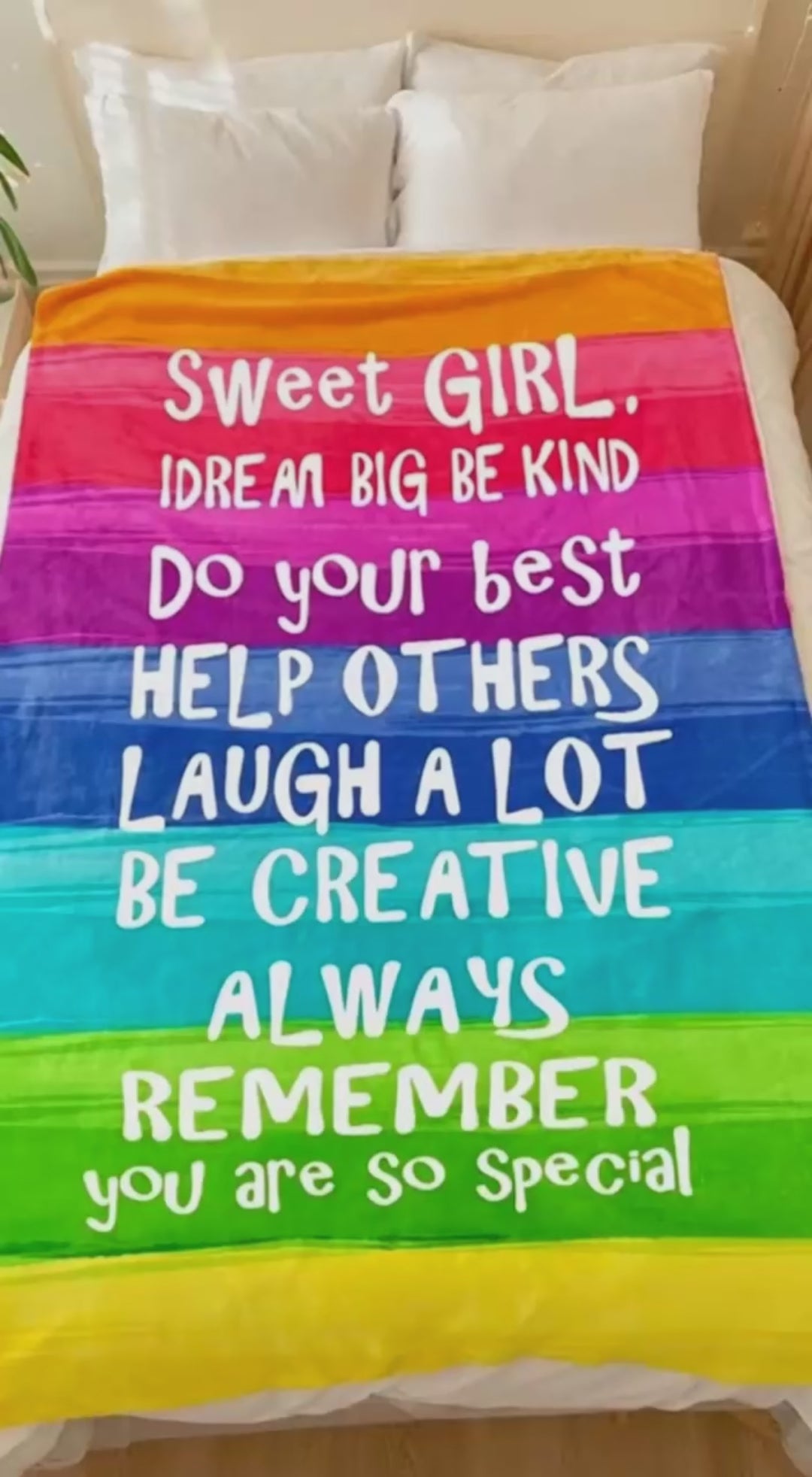 Rainbow Inspirational Sweet Girl Throw Blanket, Positive Motivational Quote Soft Fleece Blanket, Colorful Rainbow Encouragement Couch Blanket, You Are So Special Warm Cozy Home Decor Blanket