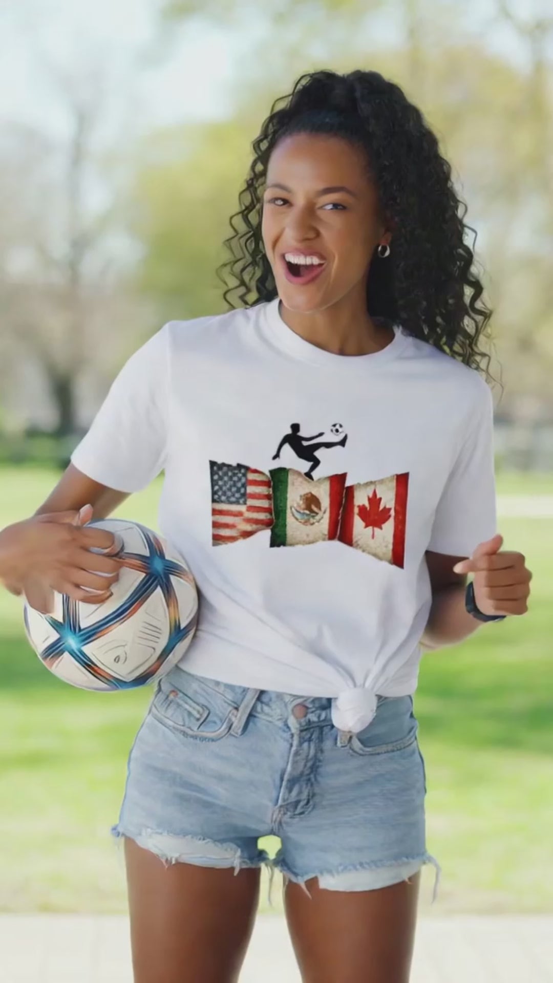 Men's USA Canada Mexico Kicker Graphic T-Shirt, Black Tri-Nation Football Player Sweatshirt, North America Unity Sports Casual Tee, American Canadian Mexican Sports Top